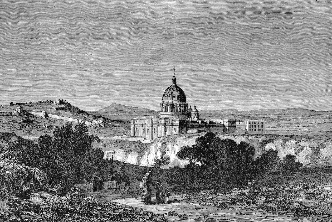 Historia starożytnego Rzymu. Ryciny rzymskie z 1872 r. Bazylika Świętego Piotra i Pałace Watykańskie autorstwa Unbekannt