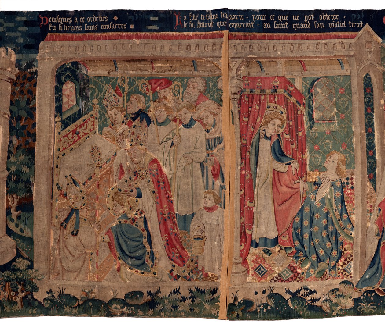 Historia św. Piata i św. Eleutery, zwana także gobelinem z Arras. Rozkaz u kanonika Toussaint Prier, kapelan księcia Burgundii, koniec XIV-początek XV wieku. 22m x 2m. Detal (gobelin) autorstwa Alec Hunter