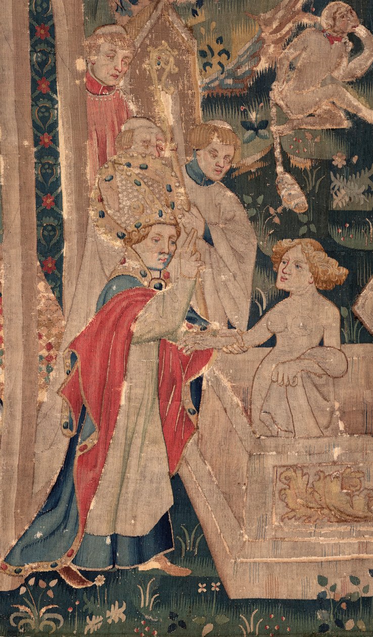 Historia Saint Piat i Saint Eleuthère, zwana również gobelinem z Arras. Zamówiony u kanonika Toussaint Prier, kapelana księcia Burgundii, koniec XIV - początek XV wieku. 22 m x 2 m. Detal (gobelin) autorstwa Unbekannter Künstler
