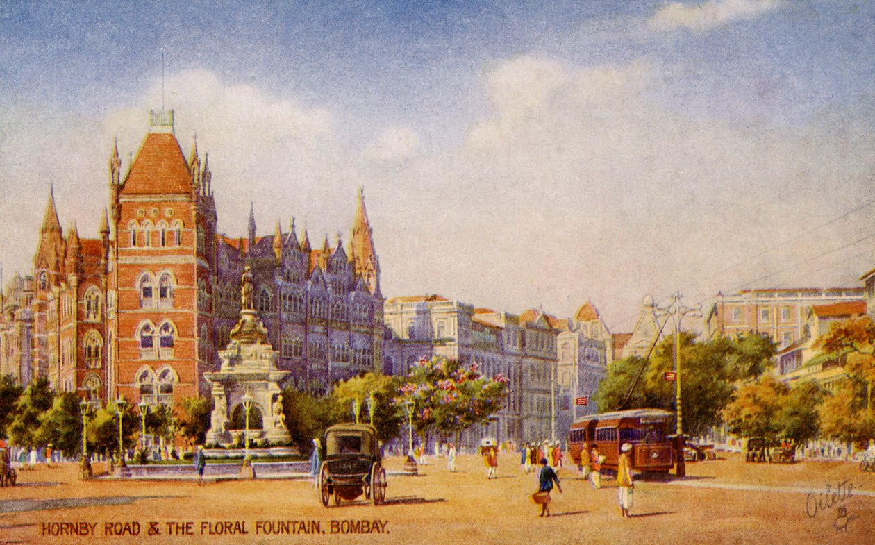 Hornby Road i fontanna kwiatowa, Bombaj (Bombay) autorstwa Unbekannter Künstler