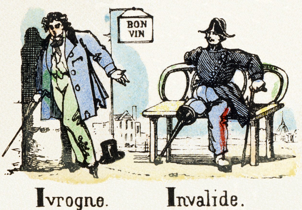 I - Ivrogne Invalide - Alfabet - rozrywka dla dzieci - Obraz epinal, popularna seria c.1890 (ilustracja) autorstwa Unbekannt