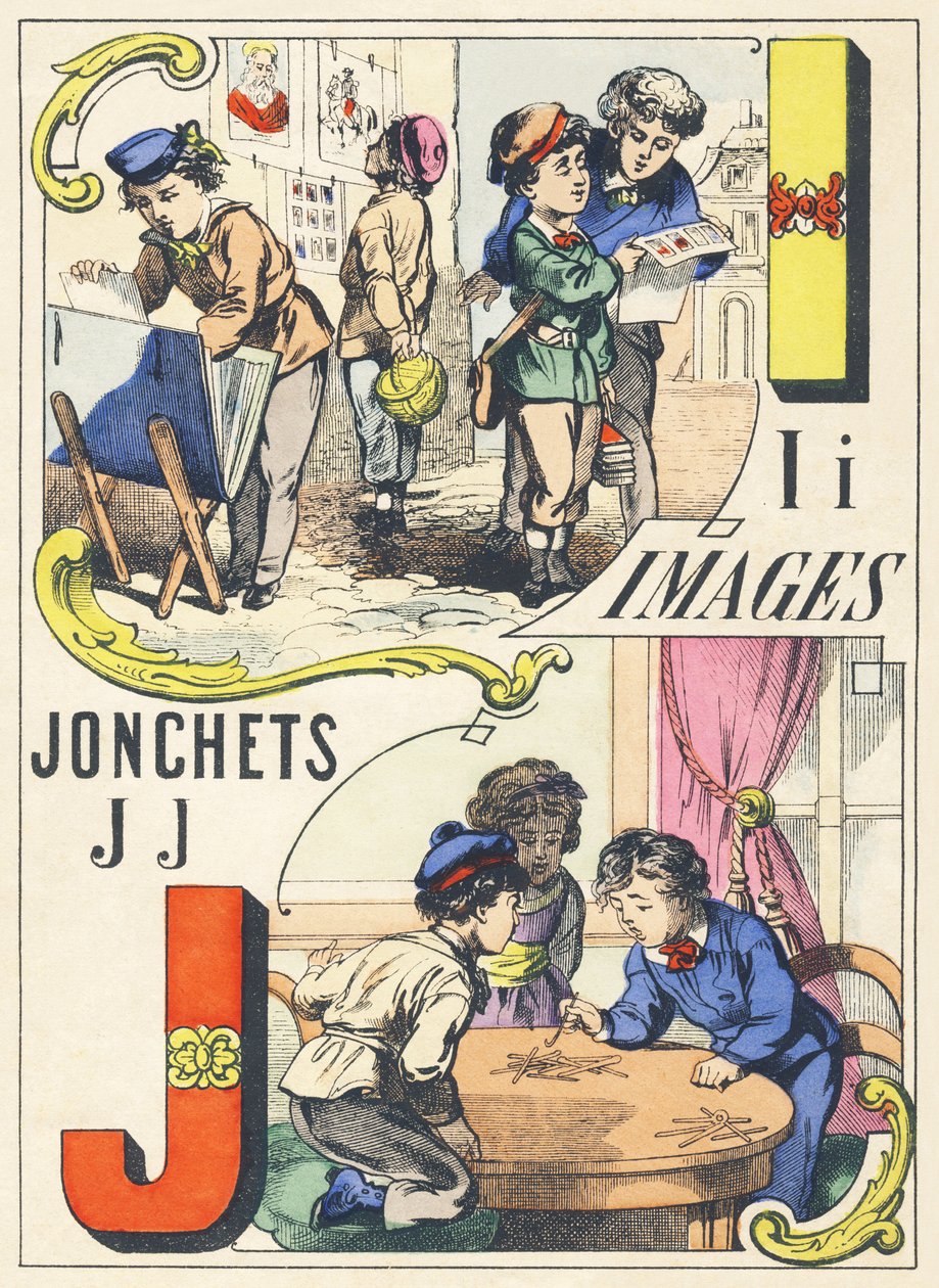 I J: obrazy, jonchets - Games Alphabet, c.1890 (ilustracja) autorstwa Unbekannt