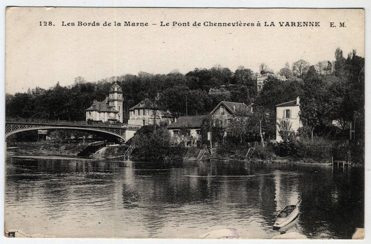 Ile de France, Val de Marne (94), La Varenne: brzegi Marny i most Chennevieres z zamkiem Rets - Pocztówka z lat 1910-1919 autorstwa Unbekannt