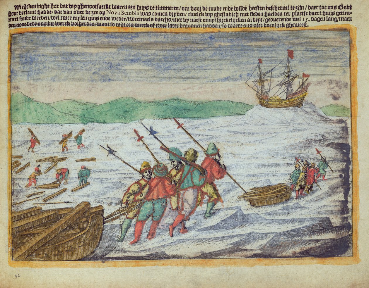 Ilustracja zaczerpnięta z poszukiwań Willema Barentsa, aby znaleźć przejście północne Novaya Zembya, Arktyka autorstwa Unbekannter Künstler