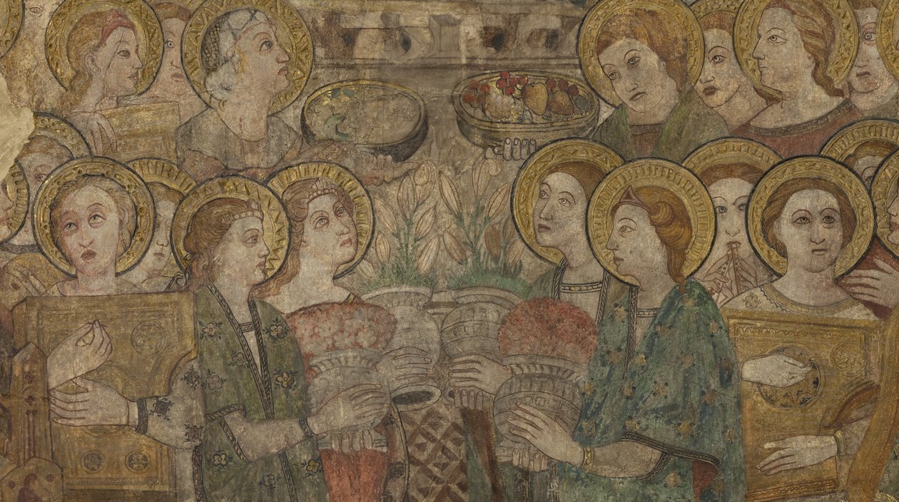 Wnętrze. Przejście na północ. Ołtarz (Altar de las pinturas murales). Oryginał z kaplicy głównej. Malowidła ścienne (fresk?). Szczegół. Koniec XIV wieku. autorstwa Unbekannt