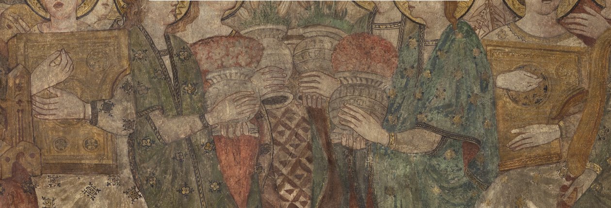 Wnętrze. Przejście na północ. Ołtarz (Altar de las pinturas murales). Oryginał z kaplicy głównej. Malowidła ścienne (fresk?). Szczegół. Koniec XIV wieku. autorstwa Unbekannt