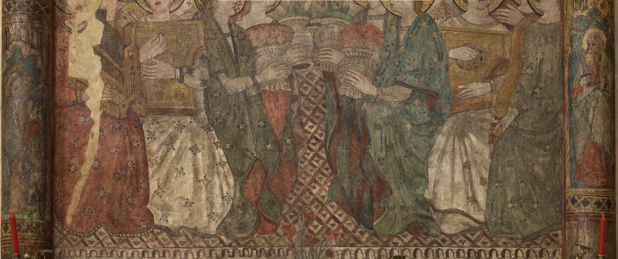 Wnętrze. Przejście na północ. Ołtarz (Altar de las pinturas murales). Oryginał z kaplicy głównej. Malowidła ścienne (fresk?). Szczegół. Koniec XIV wieku. autorstwa Unbekannt