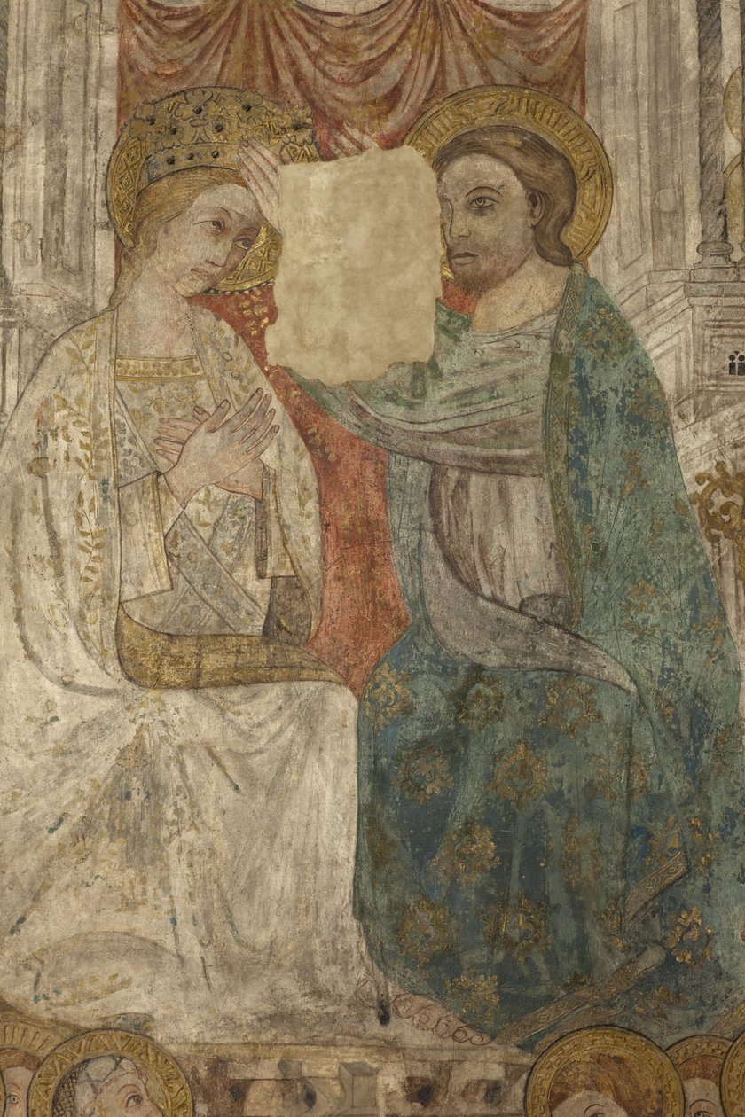 Wnętrze. Przejście na północ. Ołtarz (Altar de las pinturas murales). Oryginał z kaplicy głównej. Malowidła ścienne (fresk?). Szczegół. Koniec XIV wieku. autorstwa Unbekannt