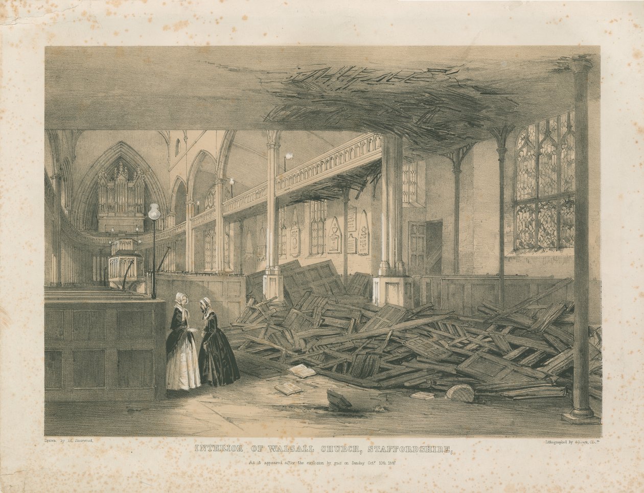 Wnętrze kościoła Walsall - litografia przyciemniana, [październik 1847] autorstwa Unbekannt