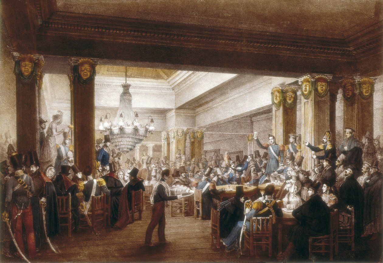 Widok wnętrza "cafe Nuevo". Madryt, S.XIX. Rycina. HISZPANIA. MADRYT (WSPÓLNOTA AUTONOMICZNA). Madryt. Muzeum Historii autorstwa Unbekannter Künstler