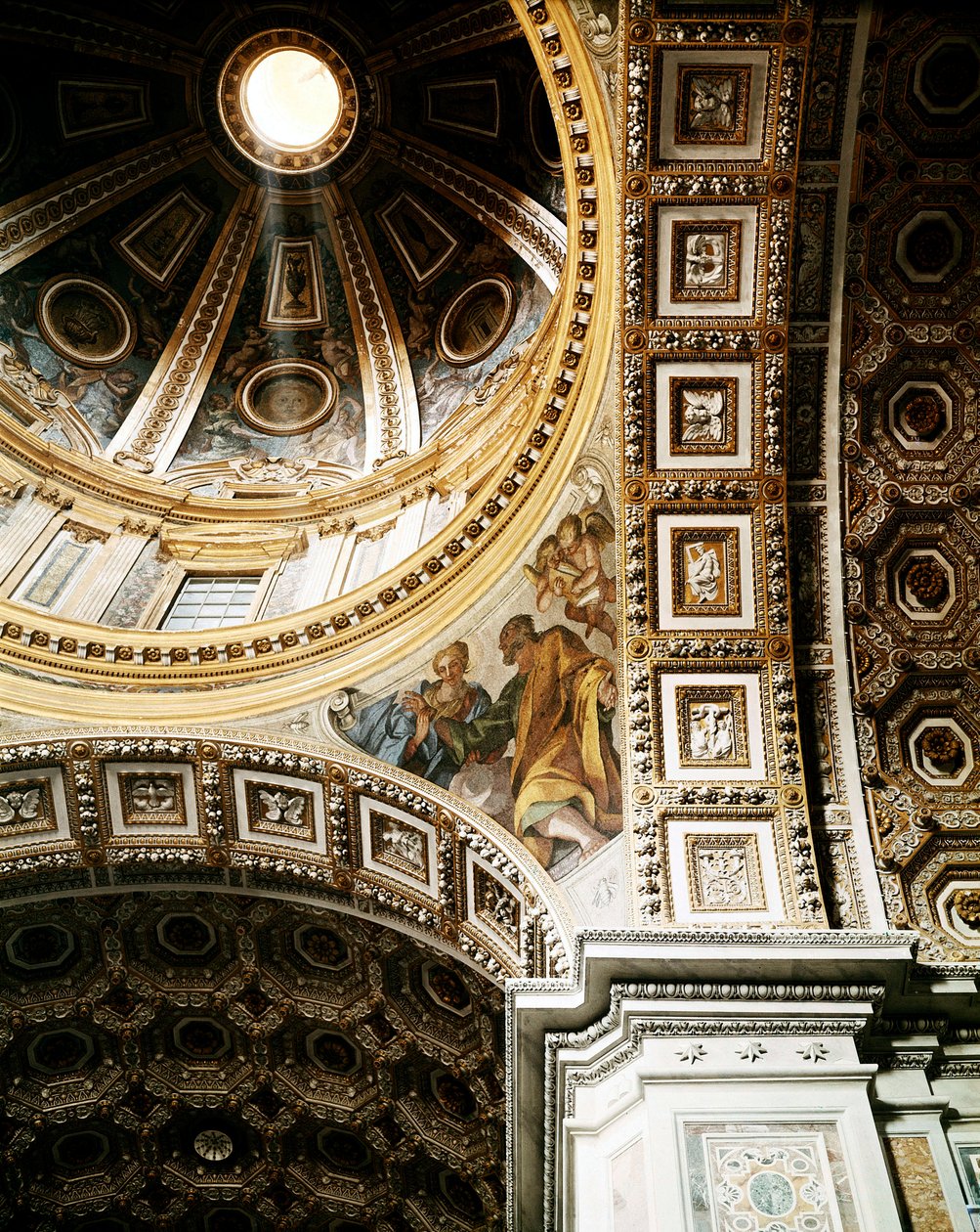 Widok wnętrza kopuły Bazyliki Świętego Piotra (Basilica San Pietro) w Rzymie. Szczegół. Rozpoczęty przez Michała Anioła (Michelangelo) i ukończony przez Giacomo della Porta i Fontanę. Rzym, Włochy autorstwa Unbekannt