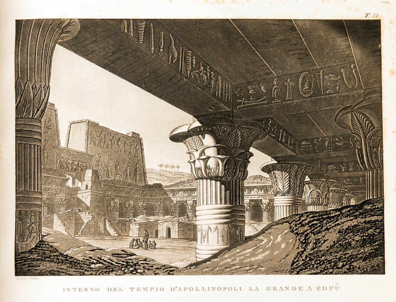 Widok wnętrza świątyni Apollinopolis w Edfu, Egipt Ilustracja z Atlasu Egiptu autorstwa Unbekannter Künstler
