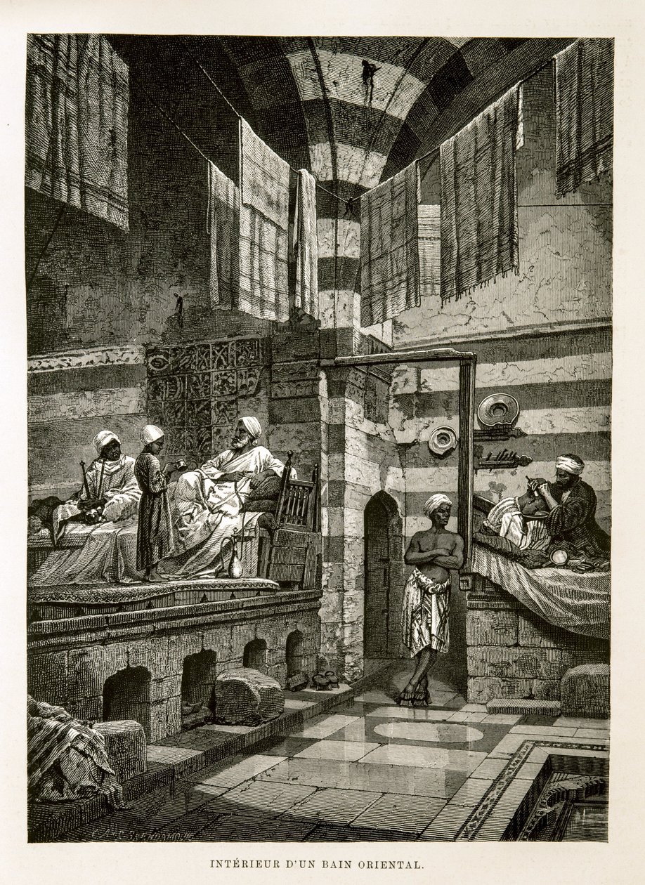Widok wnętrza łaźni orientalnej Ilustracja z Atlasu Egiptu autorstwa Unknown