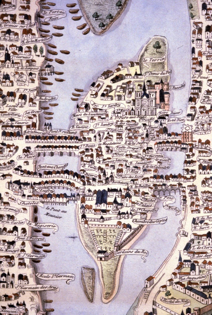 Mapa wyspy miasta, Paryż, ok. 1540 r. (rycina) autorstwa Unbekannter Künstler