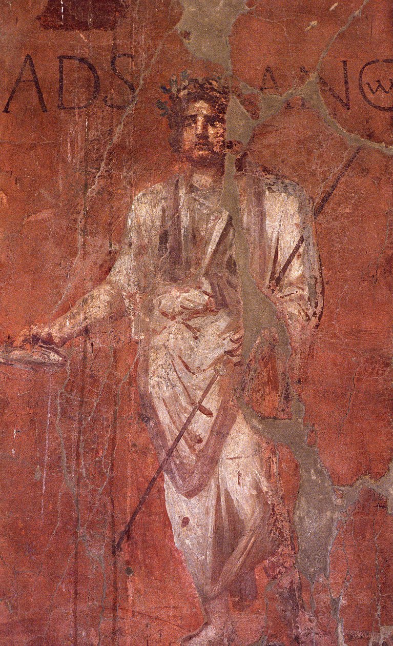 Włochy: Stanowisko archeologiczne w Pompejach u podnóża Vesuve: Fresk ścienny autorstwa William M. Timlin