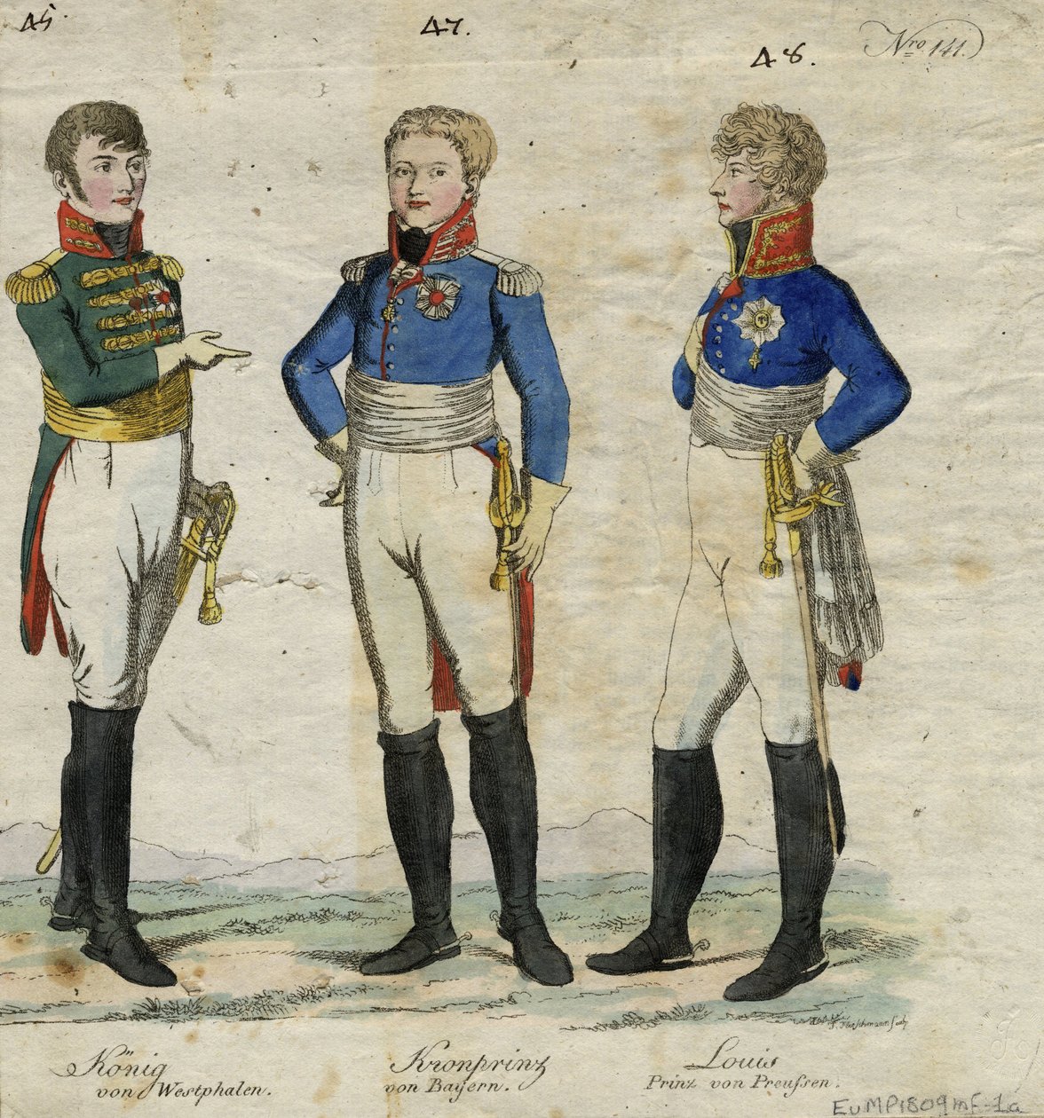 Hieronim Bonaparte król Westfalii, książę pruski Ludwik Ferdynand i Ludwik I Bawarski autorstwa Unbekannt