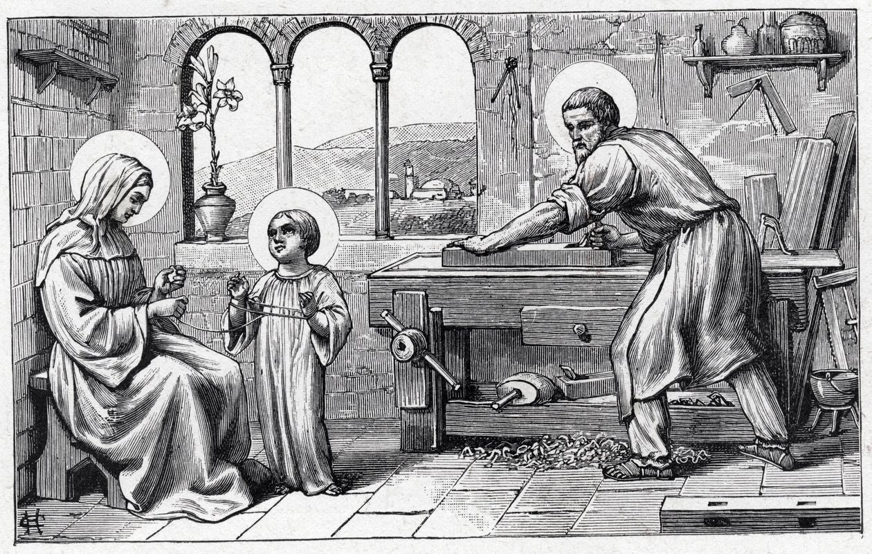 Jezus w służbie Maryi. Alfabet Dzieciątka Jezus. Wydanie z 1932 roku. Rzeźby sygnowane H G. Kolekcja prywatna autorstwa William M. Timlin
