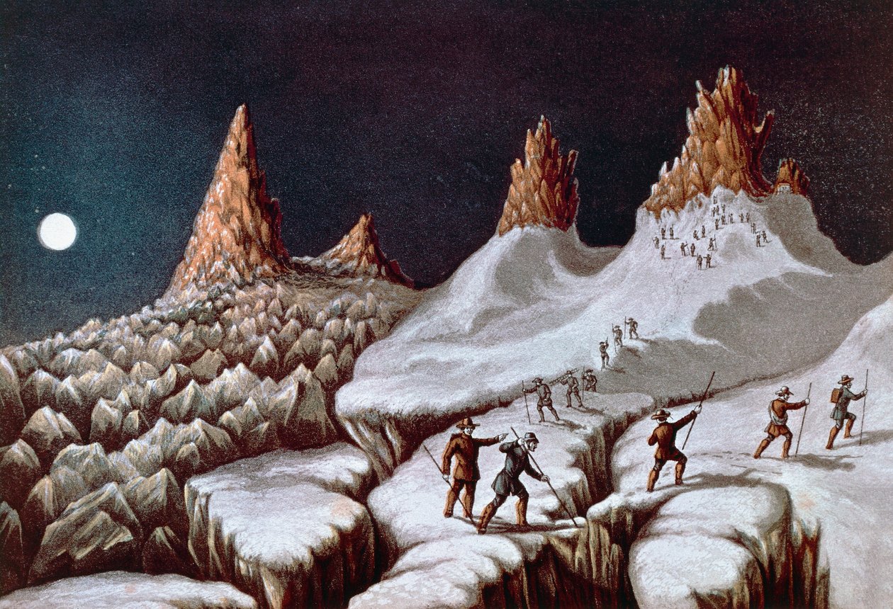 Wejście Johna MacGregora na Mont Blanc, trasa Grands Mulets, ilustracja z Narracji o wejściu na Mont Blanc, 21 września autorstwa William M. Timlin