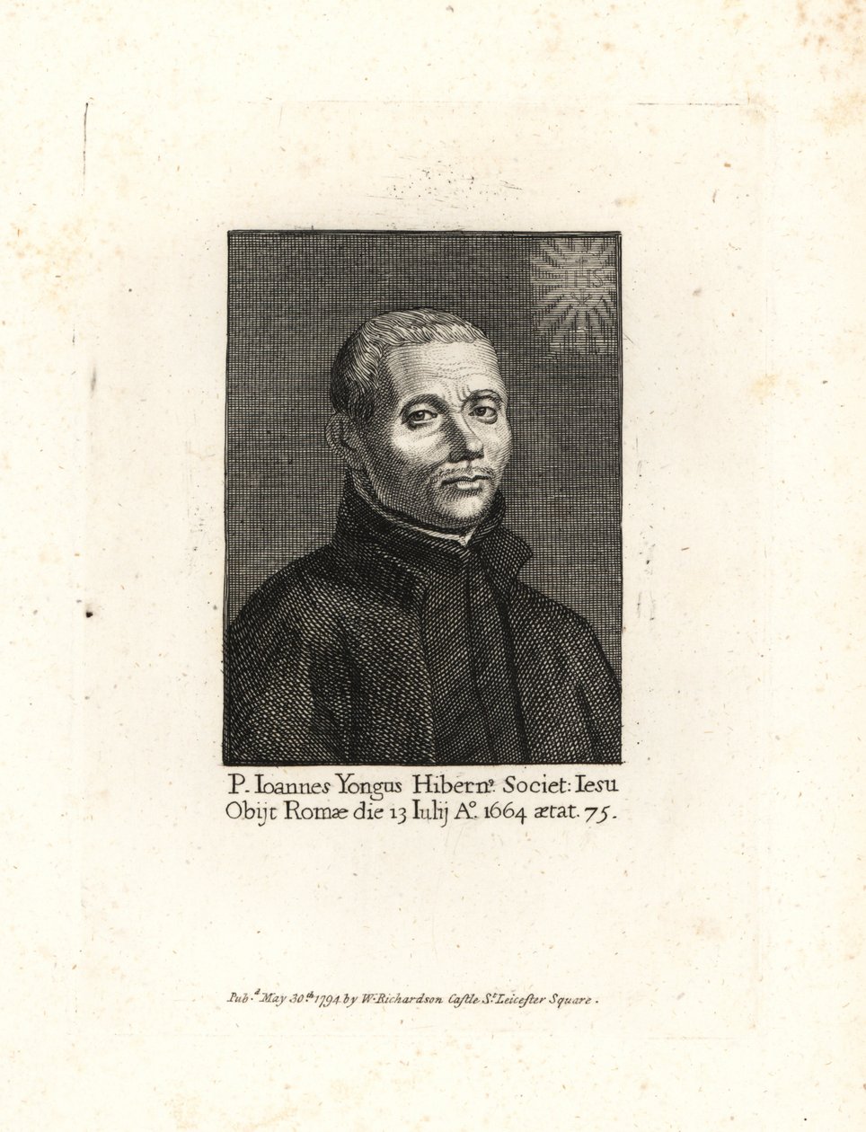 John Yonge, Ioannes Yongus, irlandzki ksiądz jezuita, zm. w 1664 r. w wieku 75 lat. Miedzioryt z dzieła Williama Richarda Portraits Illustrating Granger