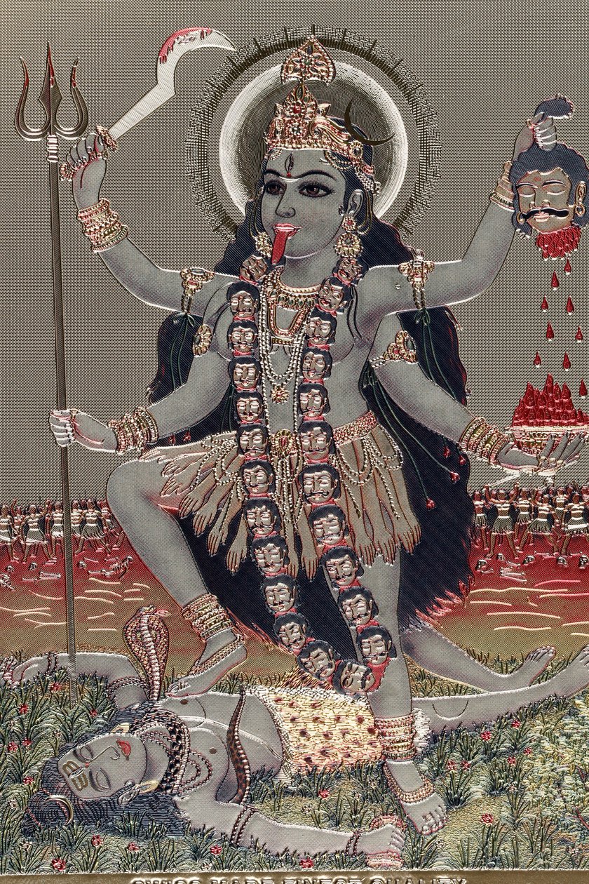Kali: hinduska bogini czasu, stworzenia, zniszczenia, przemocy i mocy. autorstwa Unbekannter Künstler