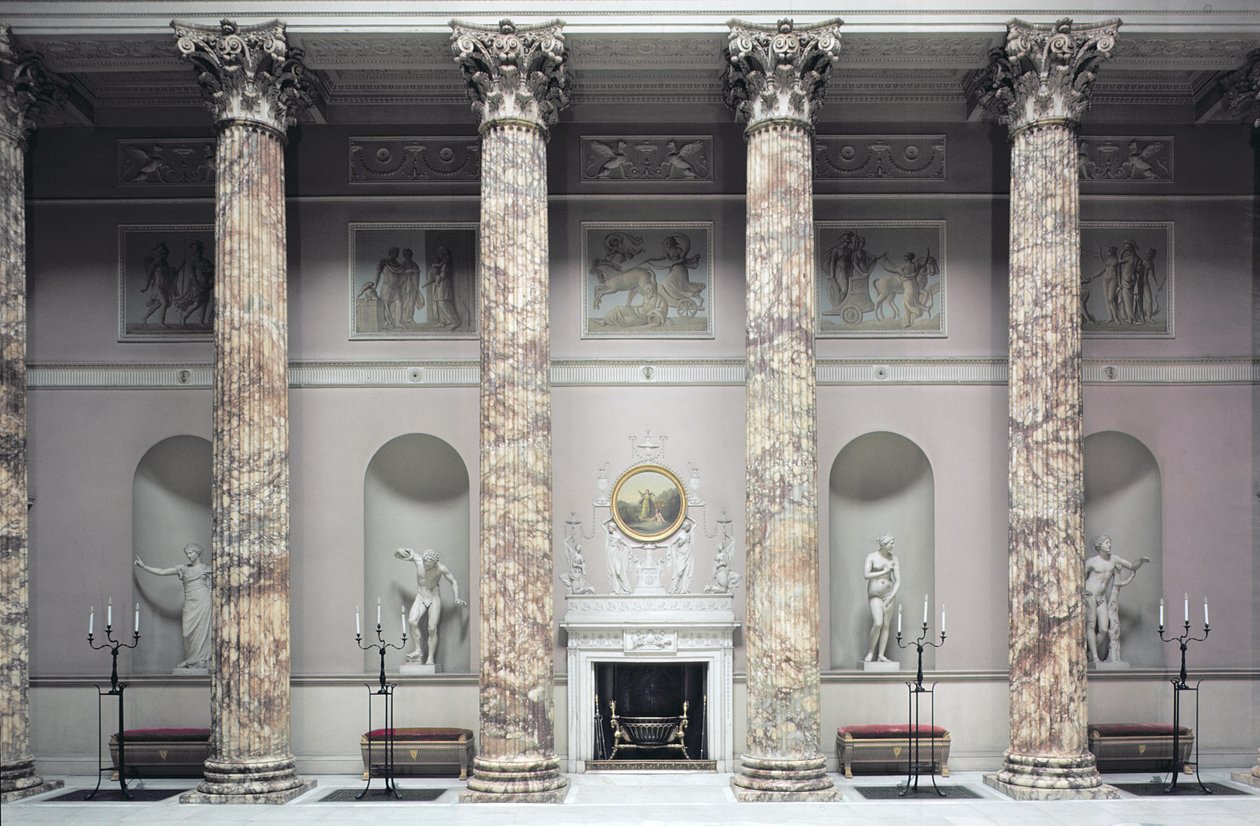 Kedleston Hall, Wnętrze Marble Hall, zbudowane przez Roberta Adama (1728-92), Derbyshire, Wielka Brytania (zdjęcie) autorstwa Unbekannt