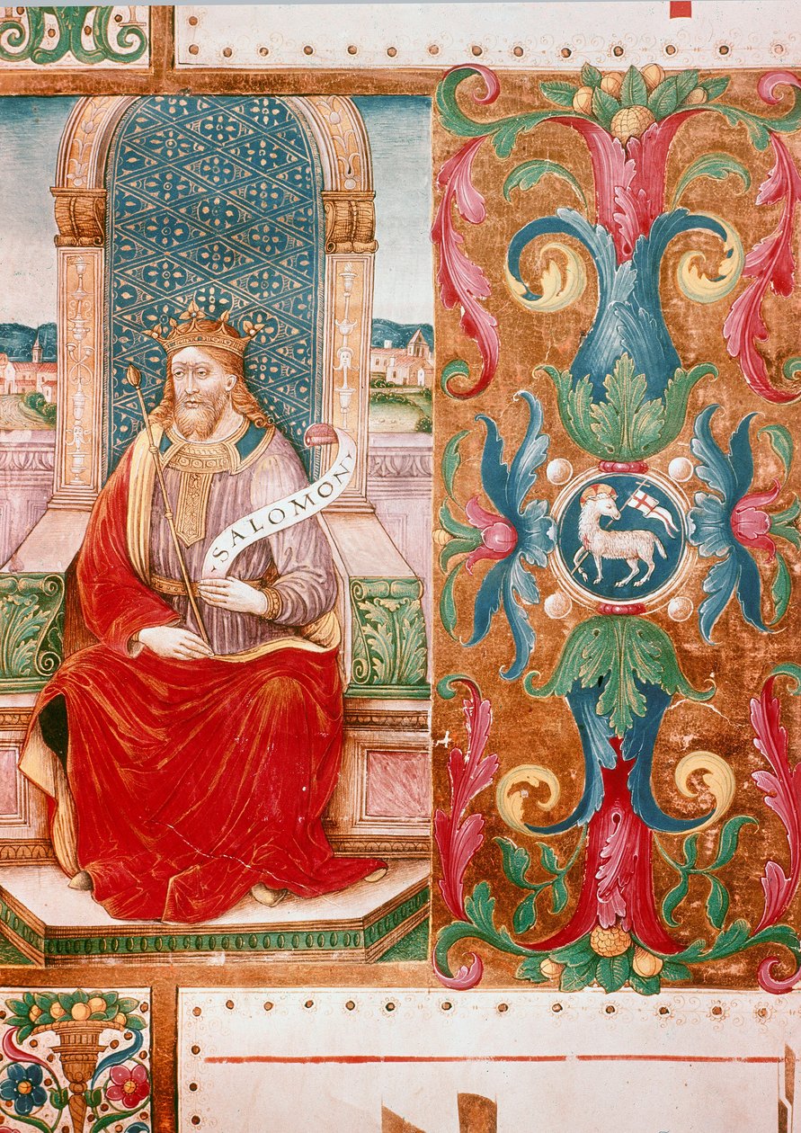 Król Salomon na tronie Oświetlona Lettryna z rękopisu Pani K C 43, Florencja, Museo del 
