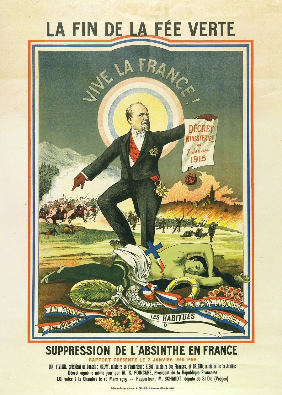 La fin de la fee verte, litografia, kiedy absynt został zakazany we Francji w 1915 r. autorstwa Unbekannt