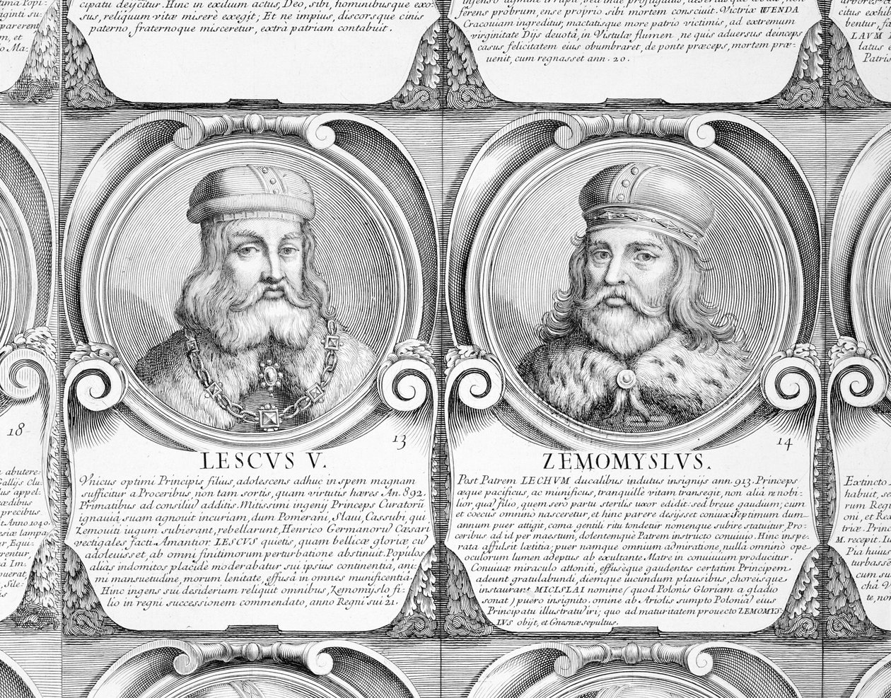 Lestko i Siemomyśla, nr. 13 i 14 z „Seria chronologiczna książąt i królów polskich” (rycina) autorstwa Unbekannt