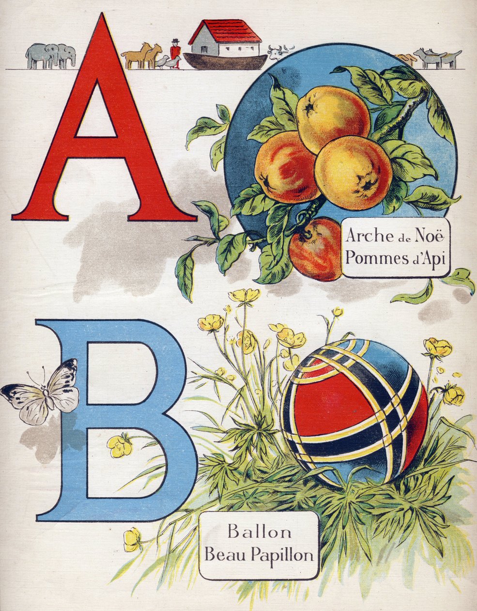 Litera A i B: Arka Noego, Jabłko Apy, Balon i piękny motyl. Grawerowanie w "ABC L