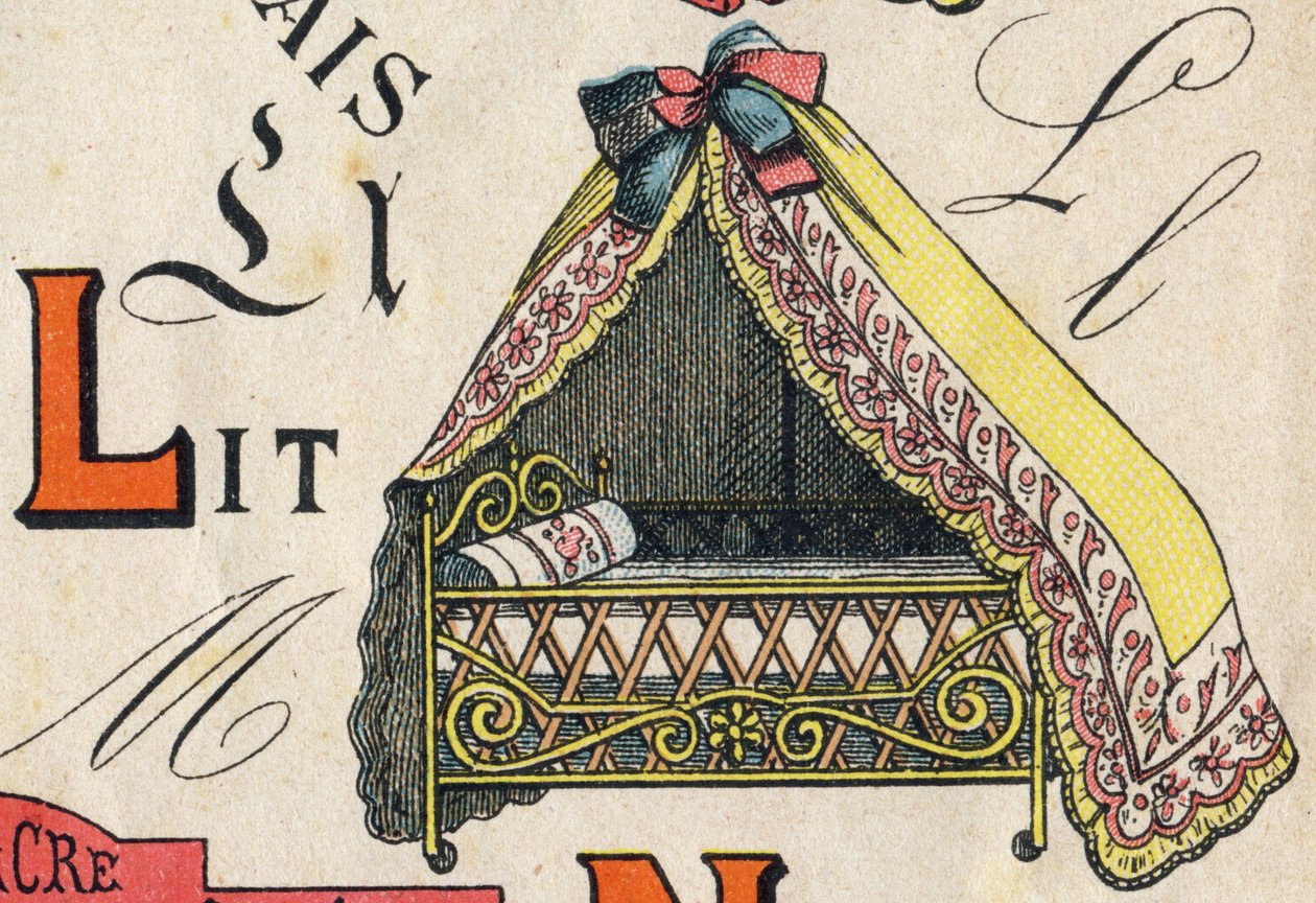 Litera L . Grawerowanie w "ABC Toys". Obrazowanie epinal w chromolitografii, około 1890 r. Mała broszura o objętości 8 stron. Wymiary: 195x135mm, przeznaczone do umieszczenia reklamy w 4 okładce. Używany w domu, oferuje znakomite abecedary i małą metodę cz autorstwa Unbekannt