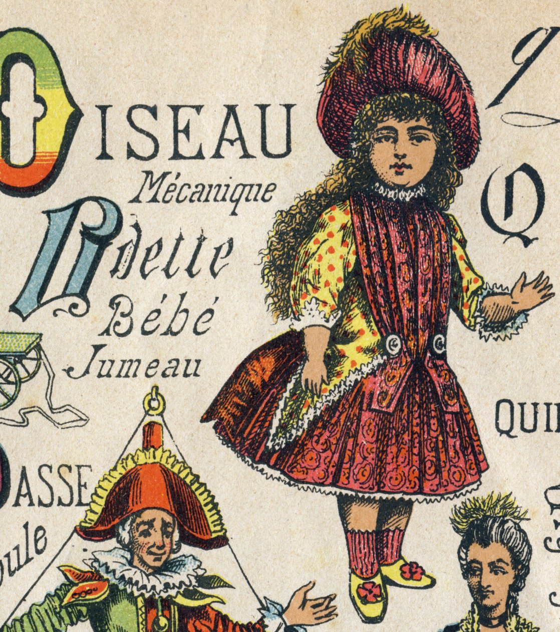 Litera O . Grawerowanie w "ABC Toys". Obrazowanie epinal w chromolitografii, około 1890 r. Mała broszura o objętości 8 stron. Wymiary: 195x135mm, przeznaczone do umieszczenia reklamy w 4 okładce. Używany w domu, oferuje znakomite abecedary i małą metodę cz autorstwa Unbekannt