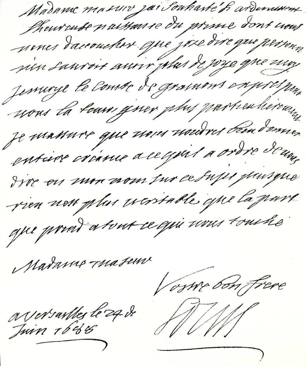 List Ludwika XIV do Marii z Modeny z gratulacjami z okazji narodzin księcia Jakuba Edwarda, księcia Walii autorstwa Unbekannt
