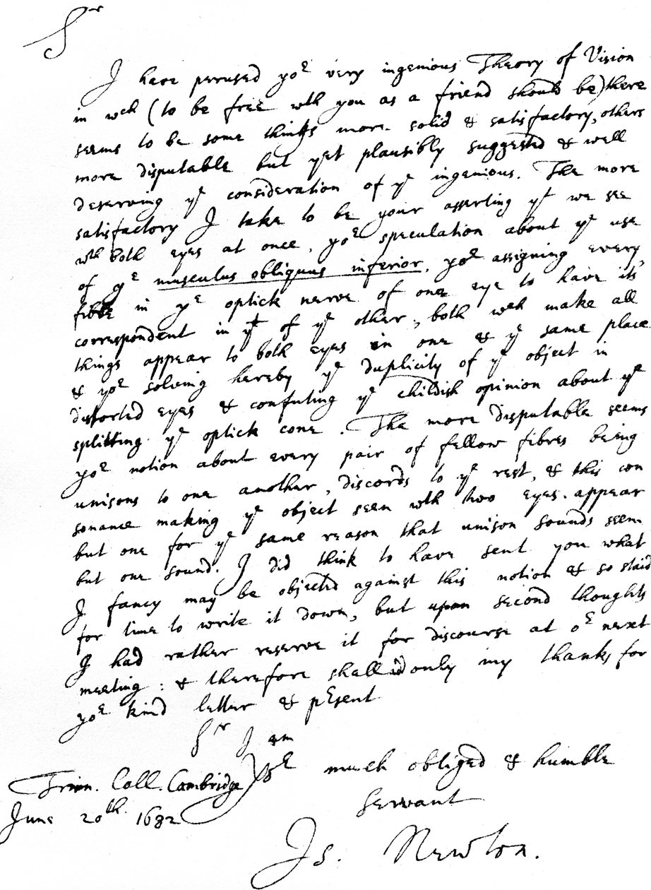 List Sir Isaaca Newtona do dr Williama Briggsa, napisany z Trinity College w Cambridge, 20 czerwca autorstwa Unbekannt