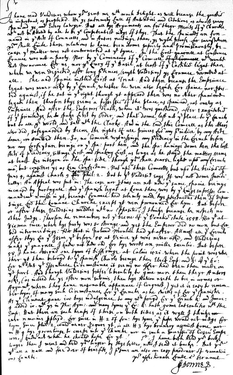 List napisany przez Johna Donne do sir Roberta Cottona, w którym odesłano z krytyką kopię traktatu „De Dignitate regum regnorumque Hispaniae” Jakuba Valdesiusa (Diego de Valdesa) o pierwszeństwie Hiszpanii nad innymi narodami autorstwa Unbekannt