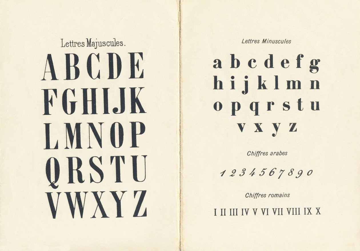 Wielkie i małe litery, cyfry arabskie i rzymskie - Grawerunek zaczerpnięty z ABCD małych dziewczynek. Pellerin & Cie, drukarz-wydawca, Epinal, ok. 1890. Seria A. Wymiary: 19 x 13,5 cm. autorstwa Unbekannt