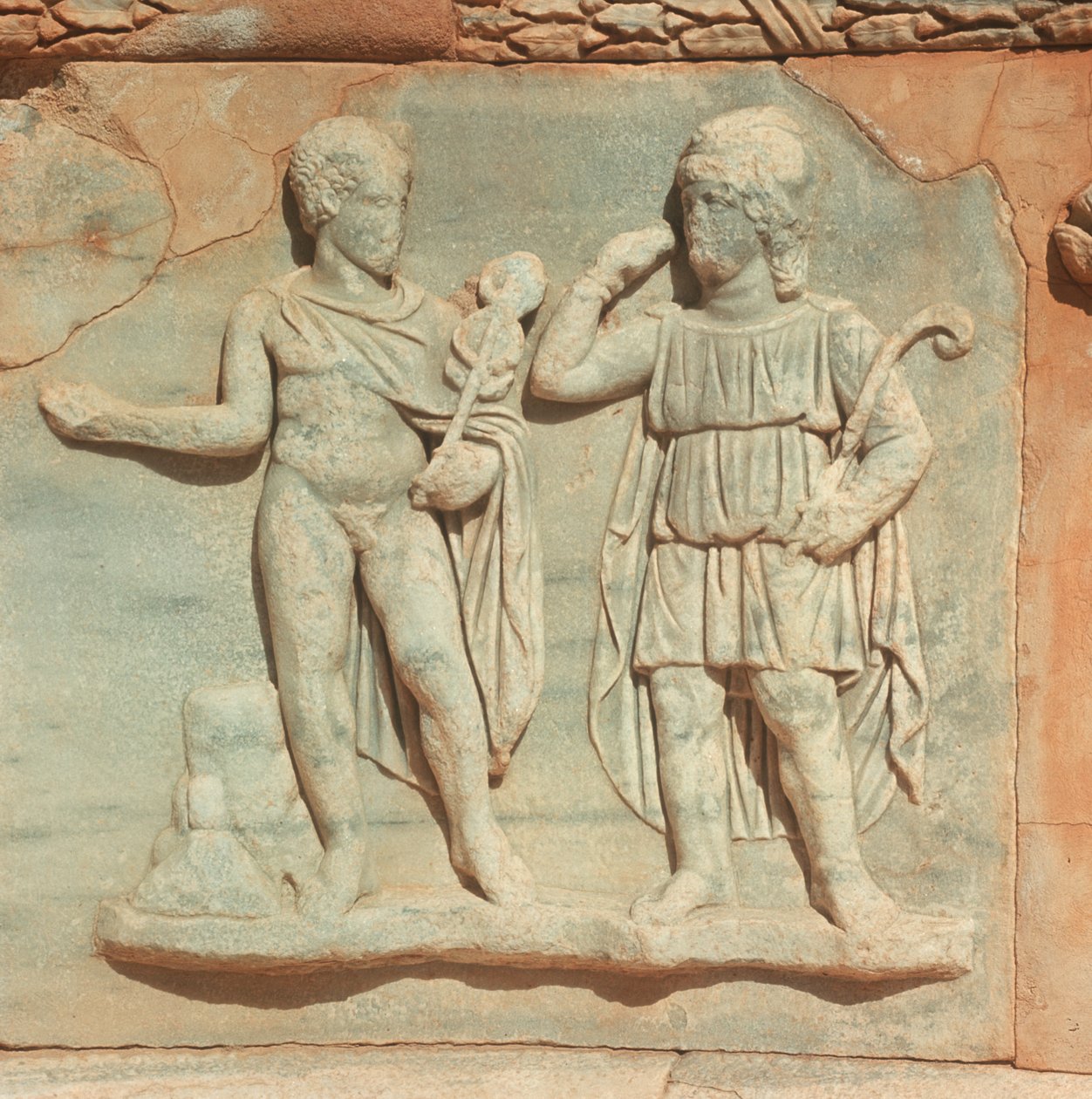 Libia, Historyczna Trypolitania, Starożytna Sabratha, Teatr, Detal reliefu autorstwa William M. Timlin
