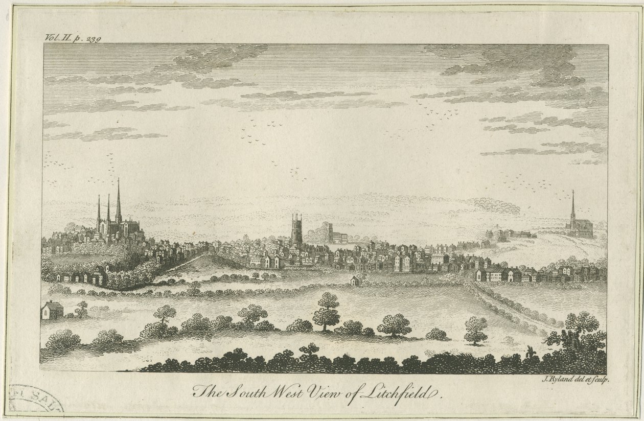 Lichfield – widok na południowy zachód: grawerowanie, bd [ok. 1764] autorstwa Unbekannt