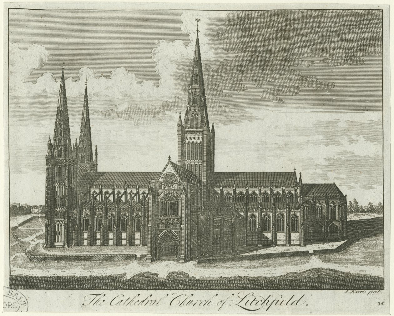 Katedra w Lichfield - widok na południe: grawerowanie i [?XVIII wiek] autorstwa Unbekannt