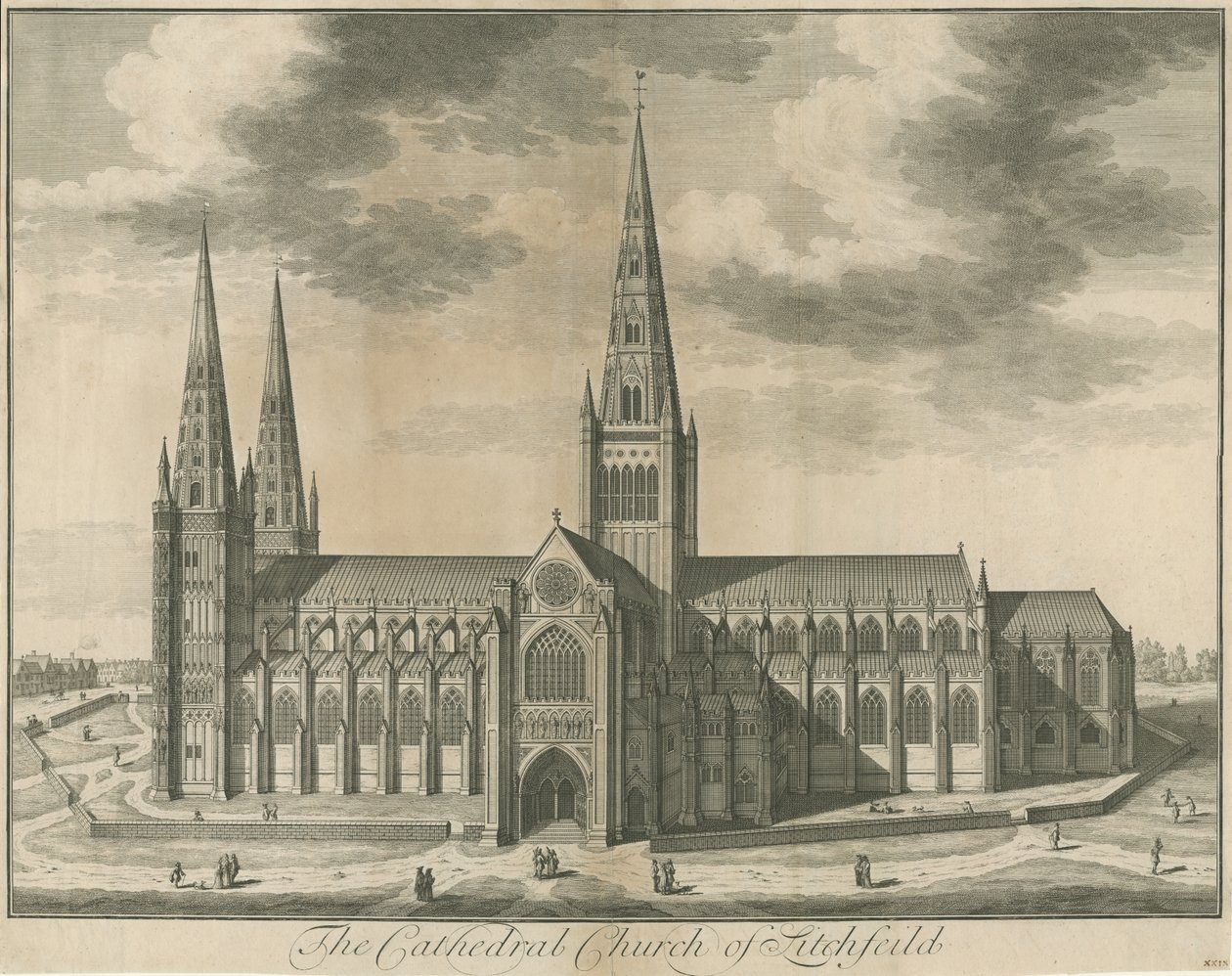Katedra w Lichfield - widok na południe: grawerowanie, bd [ok. 1730] autorstwa Unbekannt