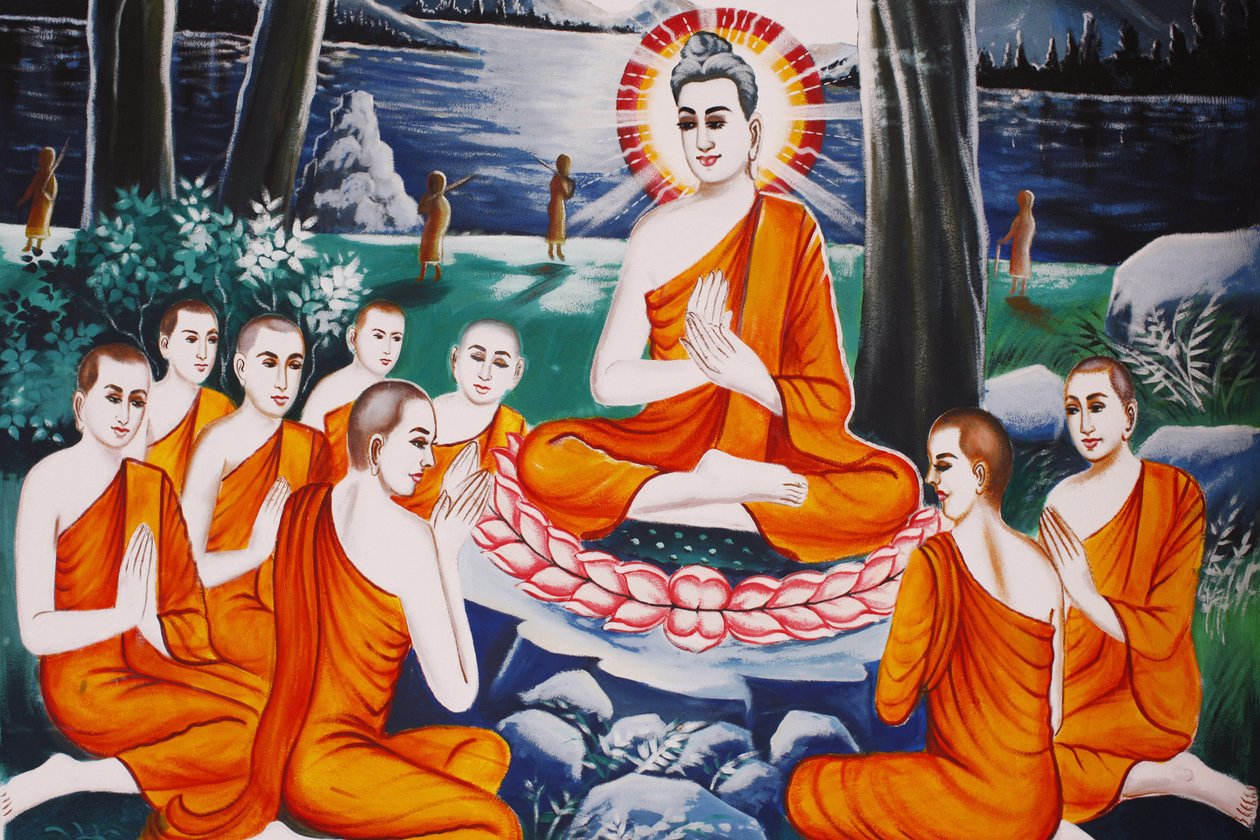Życie Buddy Zadawanie pytań Budda szkolił swoich uczniów w sztuce zadawania pytań, Siem Reap, Kambodża autorstwa Unbekannt
