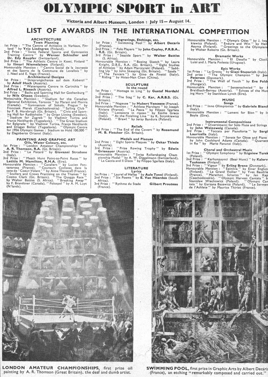 Lista zdobywców nagród za architekturę, sztukę, rzeźbę, literaturę, dramat i muzykę na Igrzyskach Olimpijskich w Londynie w 1948 r. (lito) autorstwa Unbekannt