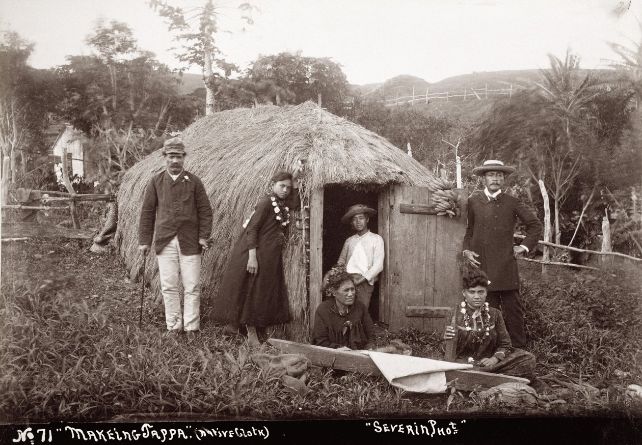 Wykonywanie Tappy, rodzimego sukna, ok. 1875 (zdjęcie w sepii) autorstwa Unbekannt