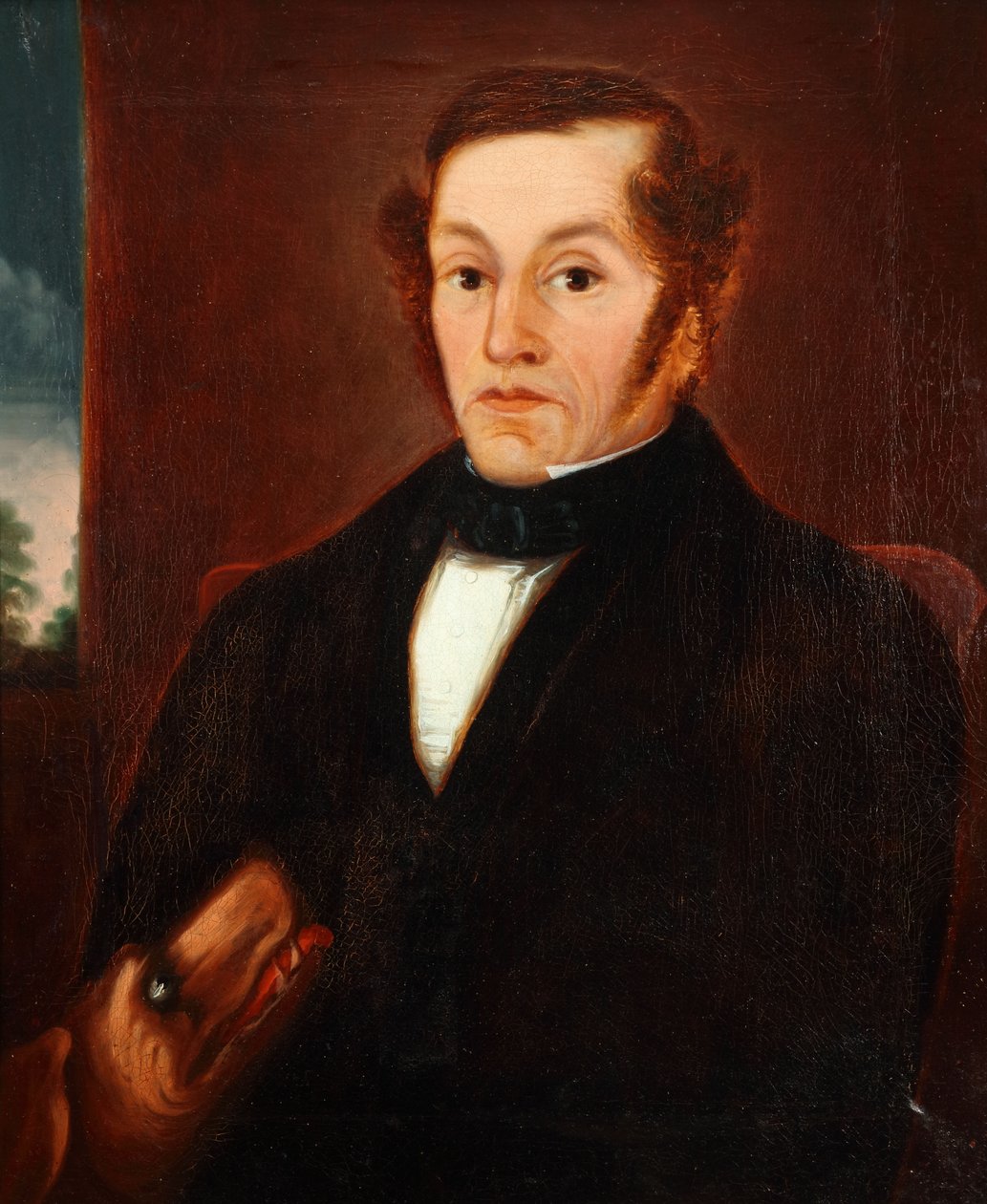 Mężczyzna z psem i muszką 1825 (olej na płótnie) autorstwa Unbekannter Künstler