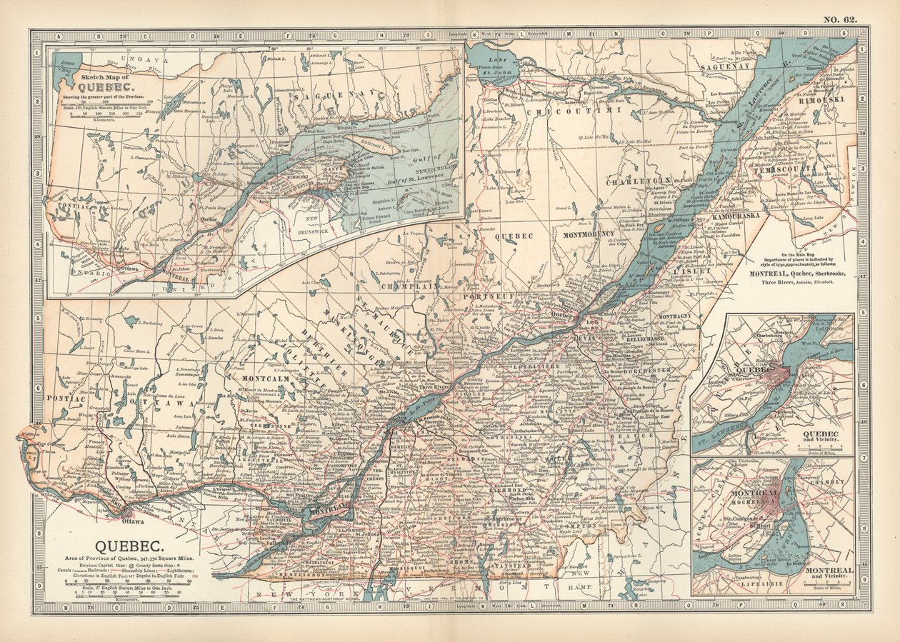Mapa Quebecu, Kanada, ok. 1900 r. (rycina) autorstwa Unbekannter Künstler
