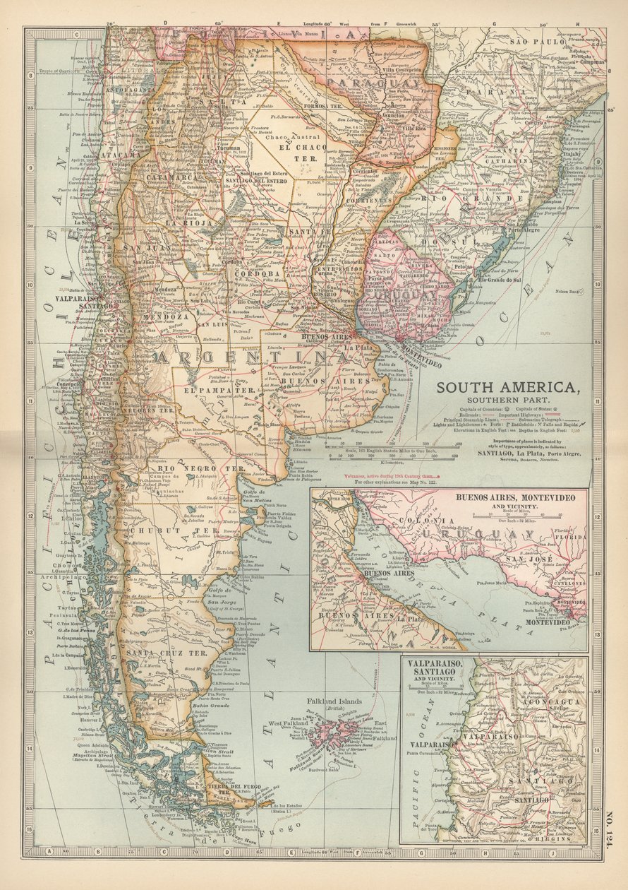 Mapa południowej części Ameryki Południowej, ok. 1900 r. (rycina) autorstwa Unbekannter Künstler