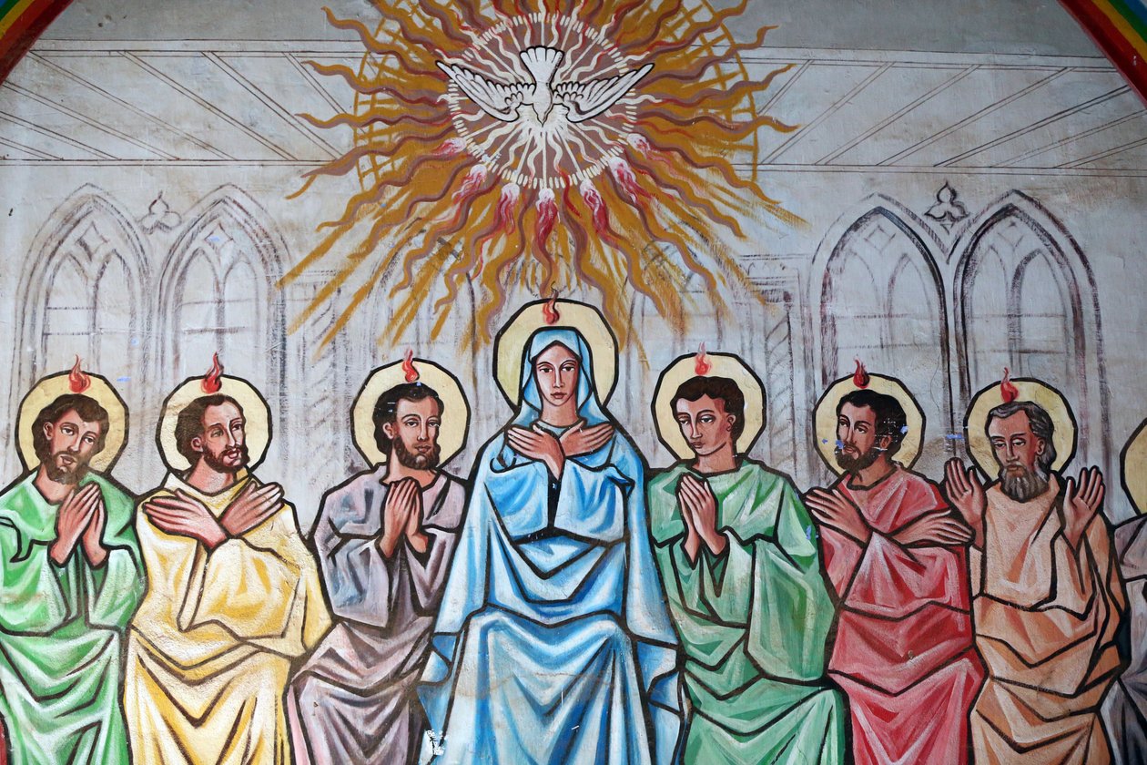 Sanktuarium maryjne Matki Bożej od jeziora Togo. Duch Święty zstępujący na Dziewicę Maryję i Apostołów. Obraz. Iść autorstwa Unbekannt