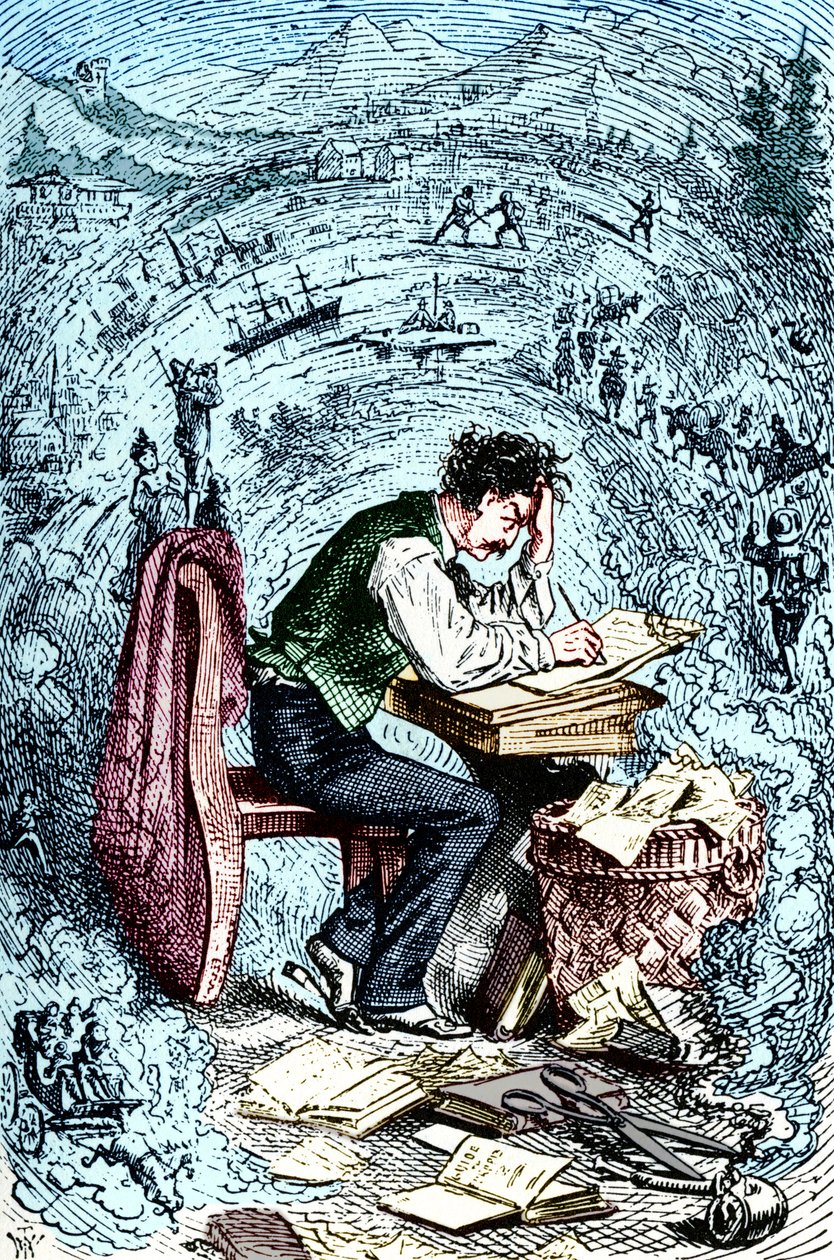 Mark Twain pisze „The Innocents Abroad”, po raz pierwszy opublikowane 1869. Amerykański autor: 30 listopada 1835 21 kwietnia 1910. autorstwa Unbekannt