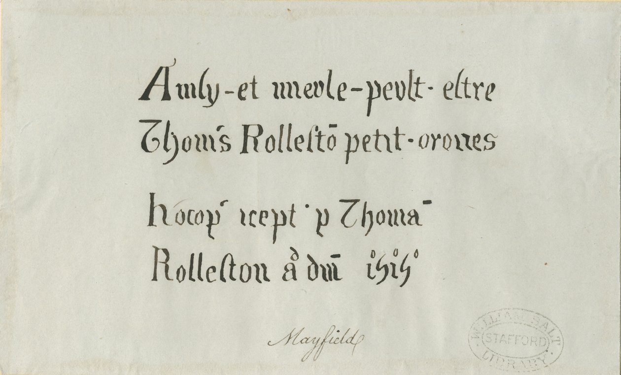Mayfield Church – Inskrypcja Thomasa Rollestona: rysunek piórem, bd [?XVIII wiek] autorstwa Unbekannt