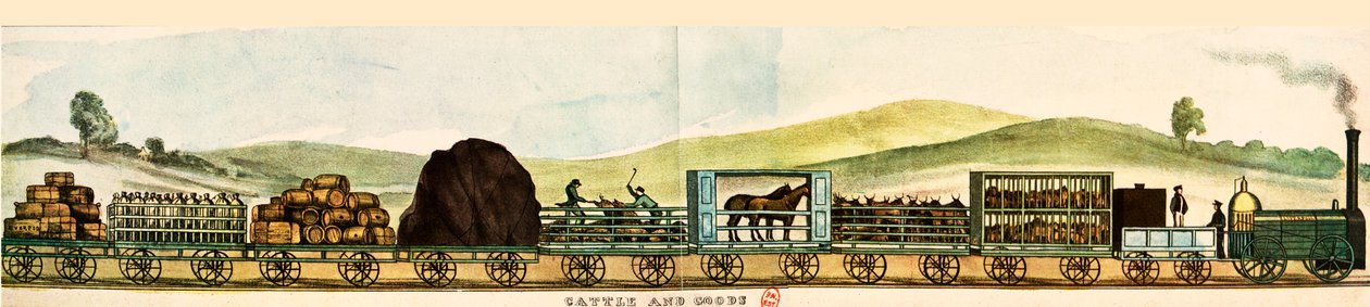 Wagony towarowe i bydlęce, Liverpool-Manchester Railway autorstwa Unbekannter Künstler