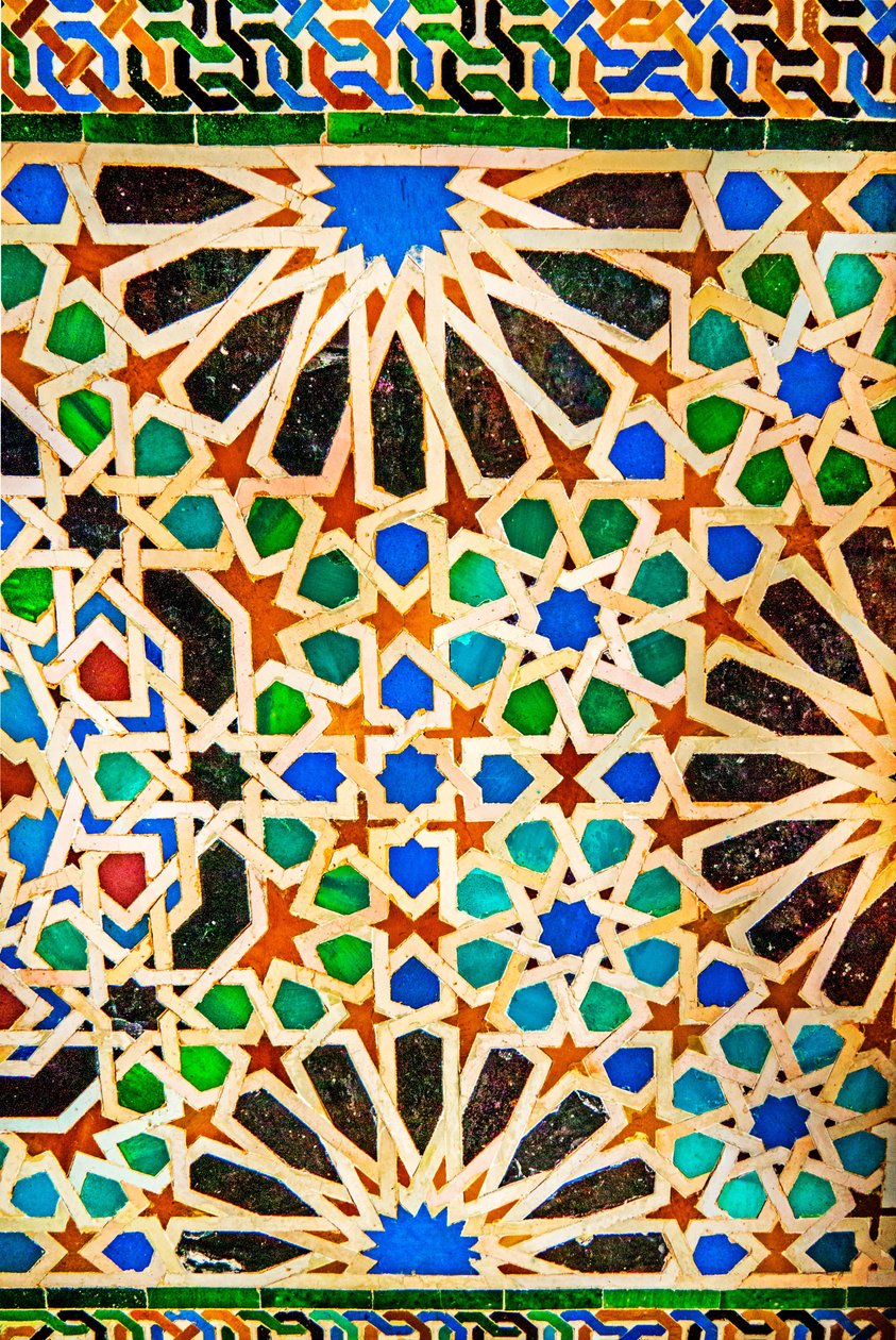 Mozaika, Pałac Comares, Cuarto/Palacio de Comares, w kompleksie Myrtle Court, Pałace Nasrydów, Alhambra, Granada, Andaluzja, Hiszpania, Europa (zdjęcie) autorstwa Unbekannter Künstler